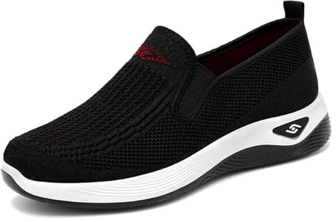 YOSUWOAI Chaussures orthopédiques en maille respirante pour diabétiques - Légères - Pieds larges - Antidérapantes - Douces - Rembourrées - Chaussures de marche - Baskets - Chaussures de sport, Noir