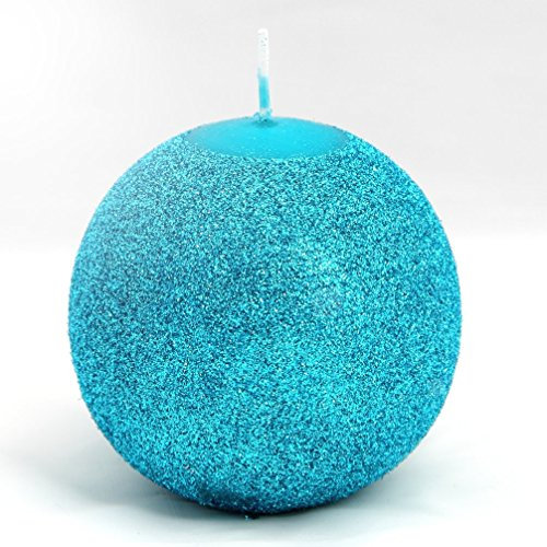 RAK Kerze große Deko glizternde Kugelkerze Iris türkis blau glänzend 100