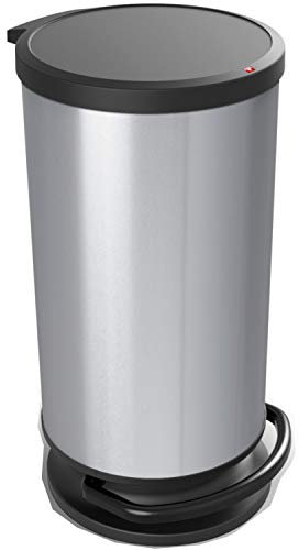 Rotho Paso Mülleimer 30l mit Deckel, Kunststoff (PP) BPA-frei, silbermetallic, 30l (35.7 x 30.2 x 59.2 cm)