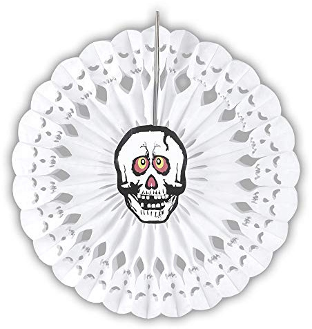 Widmann 95793 - Totenkopf Papierfächer, Ø 50 cm, Hängedekoration, Halloween, Mottoparty