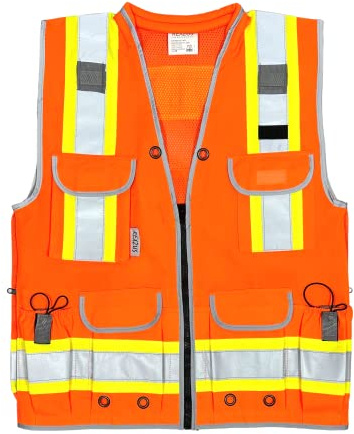 REXZUS A Reflective Safety Vest For mens Class 2 Heavy Woven Two Tone Engineer Hi Viz Safety Vest 3M Tape (Orange, X-Large)