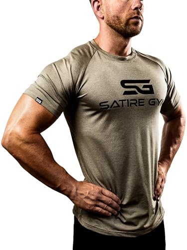 Satire Gym Shirt Herren Sportshirt Kurzarm atmungsaktiv | Funktionsshirt | Bodybuildung T-Shirt als Activewear & Sportbekleidung Männer für Crossfit, MMA, Laufen (Khaki Meliert, XL)