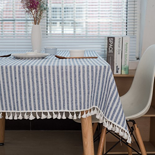 Tablecloth Modern and Simple Blue Red Beige Stripe Dining Table Cloth Rectangular Table Cloth Wedding Party Hotel Table Cover Cotton Linen Multi Sizes Home Decoration(Blue, 90x140 cm (36x55 inch))