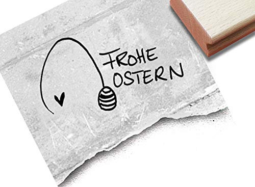 Stempel Osterstempel Frohe Ostern mit Osterei - Textstempel zum Osterfest, Ostergrüße Karten Geschenkanhänger Geschenk Osterdeko - zAcheR-fineT (groß 27 x 49 mm)
