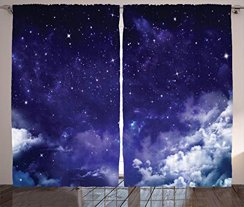 ABAKUHAUS Platz Rustikaler Gardine, Dreamy Nacht mit Sternen, Schlafzimmer Kräuselband Vorhang mit Schlaufen und Haken, 280 x 260 cm, Weiß Lila