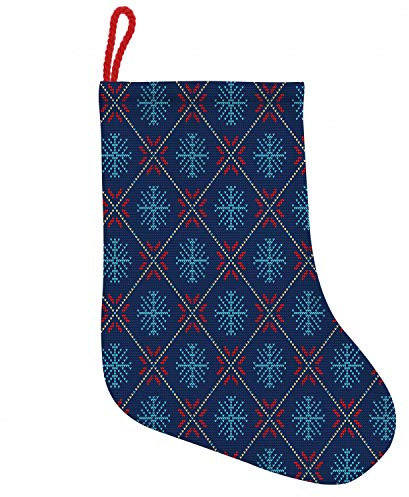 ABAKUHAUS nordisch Hängende Nikolausstiefel Weihnachtssocken, Vintage Schneeflockemotiven, Weihnachtsstrumpf zum Aufhängen, 25x35cm, Blau Beige Scarlet