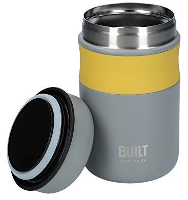 BUILT Double Wall Vacuum Insulated Food Flask for Hot and Cold Foods, Stainless Steel, Grey, 490 ml