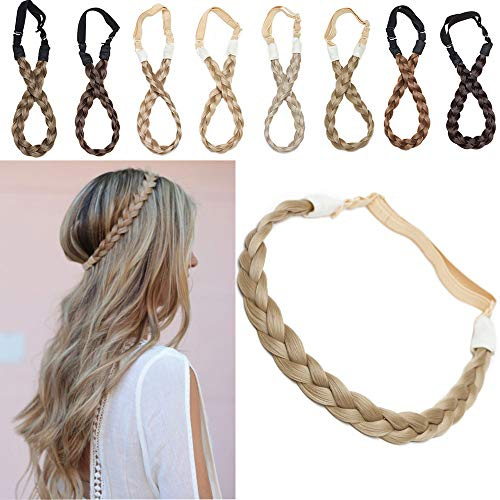 SEGO Extensions Haarband geflochtene Braids Haar Haarverlängerung verstellbare Stirnband elastische Stretch Haarteil Beauty-Accessoire für Frauen Aschblond S-1.5cm（0.6) -27g