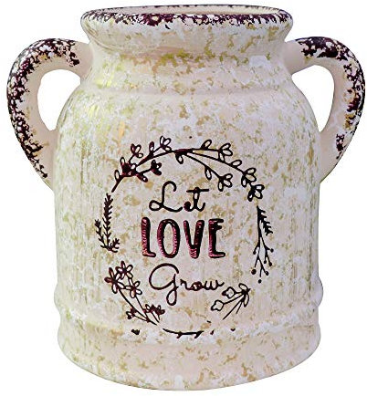 Fovasen Vase de Ferme en céramique de Style Shabby Chic, Vase à Fleurs français avec poignée de Campagne en céramique, pichet en Porcelaine, pichet primitif, Vintage, Rustique, récipient pour fêtes,