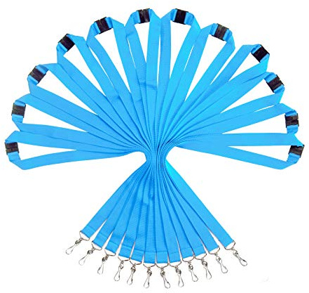 WEZEBEL Packung mit 12 strapazierfähigen Polyester Lanyards mit Sicherheitsverschluss - Verfügbar in Regenbogen-Mix & einfarbigen Farben (Himmelblau, 12er-Pack)