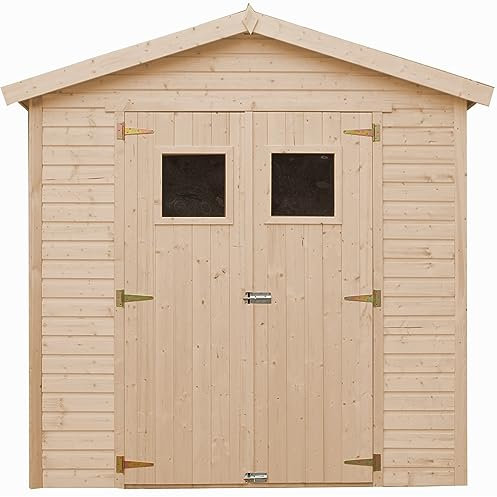 Casa da giardino in legno naturale CON PAVIMENTO IMPREGNATO H228x222x233 cm/4,08 m²- Magazzino esterno con finestre - Capanno da giardino TIMBELA M351+M351G