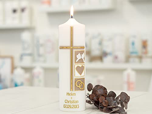 meinkerzenshop Hochzeitskerze Daphne personalisiert mit Namen und Datum, individuell und mit Echtwachs handverziert