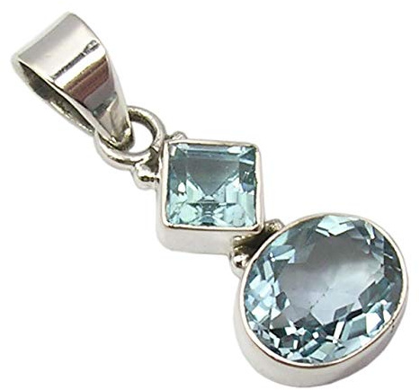 SilverStarJewel 925 Solid Sterling Silber Cut Blautopas tcw 5,2 Anhänger 3 cm Hochzeitsmode