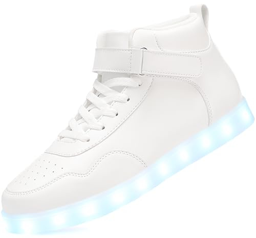 APTESOL Baskets Unisexes Rechargeables LED High Top Femmes Hommes Chaussures de Sport [Blanc, EU 43]