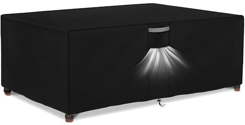 Dokon Funda para Muebles de Jardín Impermeable Funda Protectora Mesa Exterior con Salidas de Aire, Anti Viento, Anti UV Tela Oxford 420D Cubierta Muebles Terraza, Rectangular (250x210x90cm) - Negro