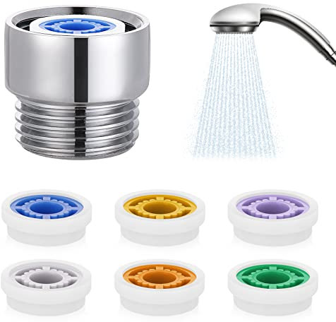 ASTER régulateurs de débit pour pommeau de douche, douche limiteur de réducteur de débit réglé, Adaptateur pour pommeau de douche fixe et douchette à main pour Salle de Bain, 6 Débits Différents