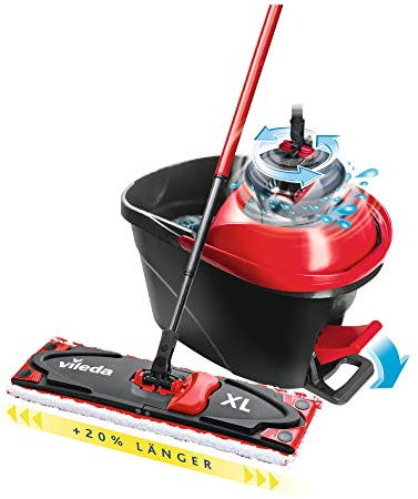 Vileda Ultramax Turbo XL Set, XL Bodenwischer mit Teleskopstiel für große Flächen, Mikrofaser-Wischbezug, Eimer mit Schleuder, für alle Hartböden, Love it Clean, Eco-Verpackung