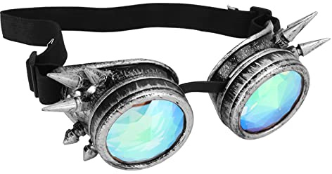 Alomejor Halloween-Kaleidoskop-Brille, Regenbogen-Kristalllinsen, Kaleidoskop-Brille, Verstellbare Trippige Psychedelische Steampunk-Brille