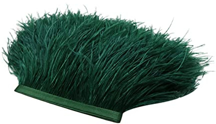 Uposao 2M Natürliche Straußenfedern Fringe Trim,Straußenfeder Borte Fransen mit Satinband für DIY Tuch Kleid nähen Handwerk Weihnachten kostüme Dekoration Halloween Federband Bastelzubehör,Dunkelgrün