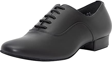 Linodes Men's Latin Dance Shoes 1 Inch Leather Sole Ballroom Salsa Tango Waltz Character Shoe-Black-12M