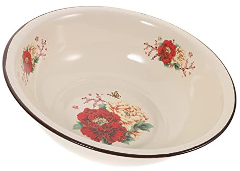 Alipis Bol Mélangeur Émaillé Rétro Beige à Fond Creux Cuisine | Usage Multifonction, Grosse Capacité, Rangement Compact, Style Assorti, 1 Pièce Style Aléatoire