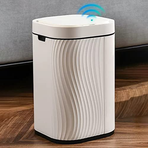 GIZNXBA Cubo De Basura Automatico, Papelera con Tapa Basculante, Cubo De Basura Estrecho De Plástico con Almohadilla Antideslizante para Cocina, Oficina, Dormitorio (Color : /White A, Size : 12L)