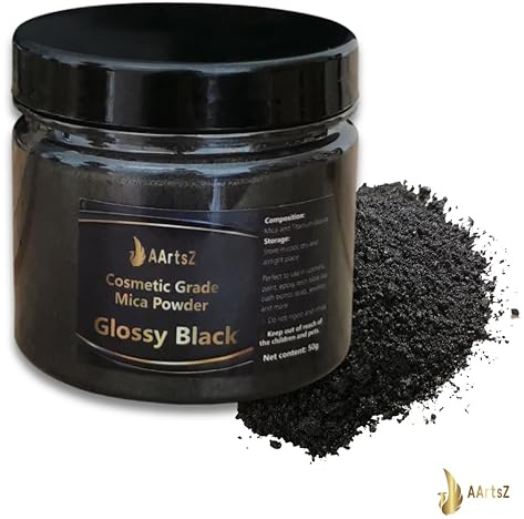 Epoxidharz Farbe Metallic Schwarz 50g Jar, AArtsZ Mica Powder Pulver, Farbpigmente, Perlglanz Natürliches kosmetisches Pigment für Lipgloss, Nagellack, Make-up, Epoxidharz, Seifenfarbe, Badebomben