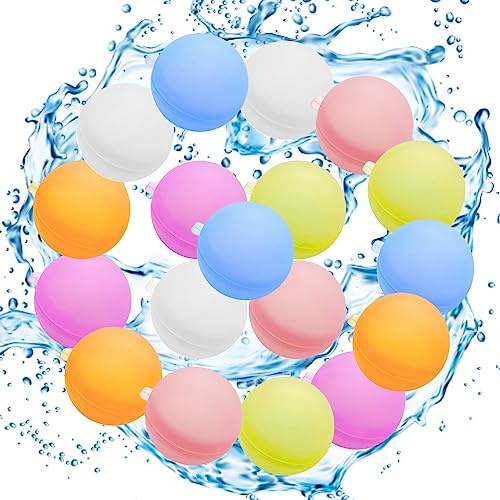 Atuoxing 18 PCS Bombe a eau Réutilisable, Ballons d'eau à Remplissage Rapide, Bombes à eau Réutilisables en Silicone, Reusable Water Balloons pour les Fêtes D'été de la Piscine (18Pcs)