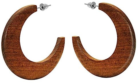 Soul-Cats 1 Paar Statement Holz Creolen braun große Ohrringe Natur Ethno Boho Style Hoops, Farbe: braun