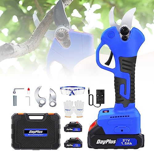 Cordless Secateurs, Electric Pruning Shears 21V Electric Tree Pruner Branch Cutter Portable & Lightweight Garden Pruner Scissor with 2X Batteries and Charger, 28mm Max Cutting Diameter