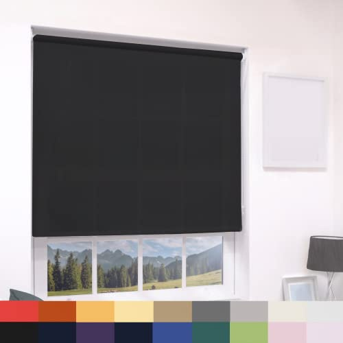 Deluxe Daylight Roller Blinds Light Filtering Premium Fabric Easy Fit Metal Brackets Bedroom Living Room Office Child Safe Trimmable Black 60cm Width x 160cm Drop