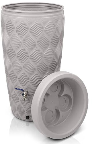 YourCasa Regentonne 240 Liter [Seabreeze] Regenfass Frostsicher aus Kunststoff - Regenwassertonne - Wasserfass Regenwassertank Wassertonne für Garten - Regentonne schmal (Creme Ohne Wasserhahn)