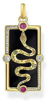 THOMAS SABO Kettenanhänger Schlange mit schwarzer Kaltemaille und bunten Steinen vergoldet 750 Gelbgold Vergoldung, Kaltemail, 925 Sterlingsilber
