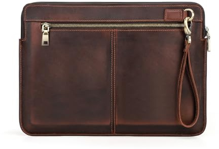 CONTACT'S FAMILY Laptop-Hülle für 35,6 cm (14 Zoll) MacBook Pro, echtes Leder, Laptop-Clutch, Handtasche, kompatibel mit MacBook Pro 14 Zoll (36,1 cm), Kaffeebraun, coffee, 14.2 Inches