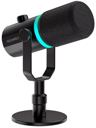 FEELWORLD PM1 XLR/USB Dynamisches Mikrofon für Podcast-Aufnahmen, Gaming-PC-Computer-Mikrofon mit RGB-Licht, Stummschaltung, Kopfhöreranschluss, Desktop-Ständer, XLR-Kabel für Studio, YouTube