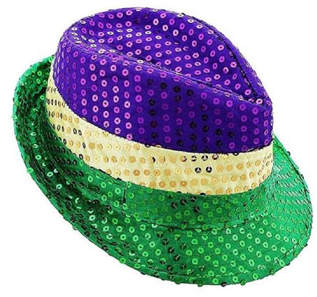 Wgudzpj Mardi Gras Hat Fedora Sequin Cap Mardi Gras Accessory Set Party Favors