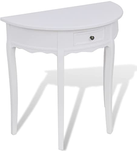 CKioict Bistrotisch Sofa beistelltisch Wohnzimmertisch Konsolentisch mit Schublade Halbrund Weißfür Wohnzimmer, Schlafzimmer, Flur