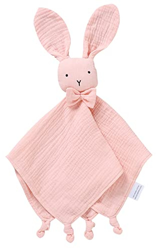 LAWKUL Baby-Schmusetuch Bio-Baumwolle Musselin weich Kuscheldecke für Neugeborene Jungen und Mädchen 40x40cm Häschen Rosa