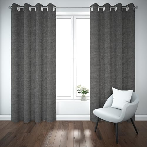 HOME ZEN HOUSEHOLD LINEN Tenda da interno CHECKS 140x280cm con occhielli 1 pannello oscurante, termica, jacquard, tinta unita per camera da letto tenda soggiorno (GRIGIO SCURO)