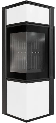 Kaminofen KRATKI TORA/S 8 kW Stahl - BImSchV 2 - Ø150 mm Rauchrohr - weißes Glaspaneel mit schwarzer Verkleidung - hohe Effizienz und Moderne Optik - umweltfreundlich, langlebig & einfache Reinigung