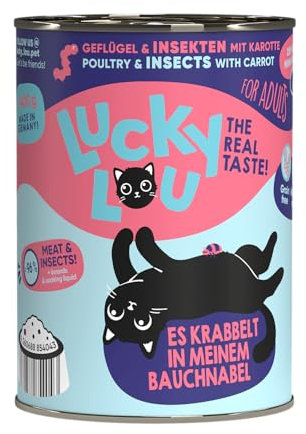 Lucky Lou Lifestage Katzenfutter nass - hochwertiges Katzenfutter mit hohem Fleischanteil - Nassfutter getreidefrei & ohne Zucker für Katzen (400g (6er Pack), Adult Geflügel & Insekten)