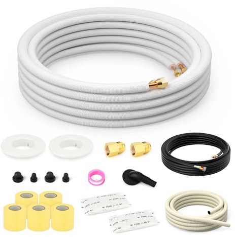 GASHER 50ft Mini Split Line Set 1/4 & 1/2 OD Copper Pipes Tubing,Mini Split Ac/Heating System For AC,Mini Split Air Conditioning and Heating Equipment Insulated with Nuts
