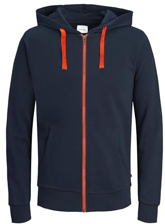 JACK & JONES Sudadera JJEHOLMEN para Hombre con Cremallera, Azul Navy Blazer Shocking Orange/Reg Fit, M (EU)