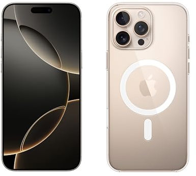 Apple iPhone 16 Pro Max 256GB: 5G Mobile phone with Apple Intelligence - Desert Titanium + Clear Case with MagSafe