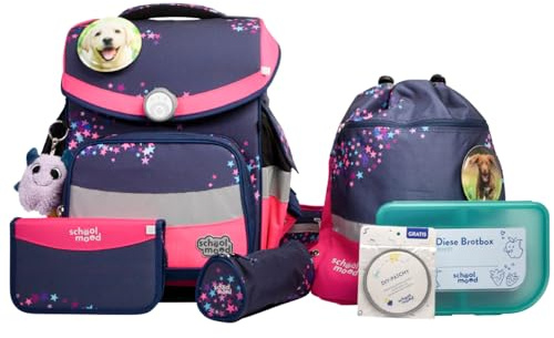 SCHOOL-MOOD Timeless Pro Schulranzenset 7-teilig 23,5L Stauraum, ergonomisches Easy Fit System für 1 m bis 1,50 m Körpergröße, standfest, wasserdichter Stoff mit Reflektoren (Ella Pferd)
