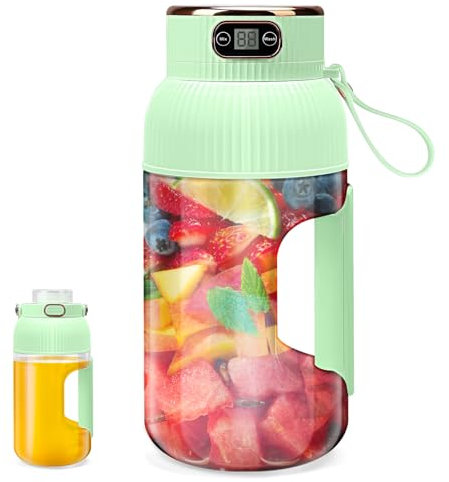 1.2L Tragbarer Mixer für Smoothies und Shakes, 10 Klingen Tragbarer Smoothie Maker mit 2600mAh Akku, Anti-Rutsch-Griff und Digitalanzeige, Mini Standmixer für Reisen, Küche (Grün)