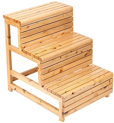 3 Step Folding Ladder Stool for Adults and Seniors Portable Wood Stairway Chair for Indoor and Outdoor Use Multi Purpose Library Foot Stool Sturdy Durable Safe and Stable Wood Color