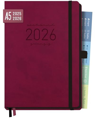 Häfft® Chäff-Timer Deluxe Kalender 2025/2026 A5 Berry Buchkalender, Terminkalender, Wochenplaner, Terminplaner für 18 Monate: Juli 25 bis Dez. 25 - nachhaltig & klimafreundlich
