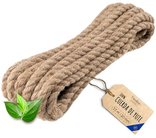 Creative Deco Juteseil Juteschnur | 15m Lang | 20mm Dickes Seil | Personalisierung alle 5m möglich | Jute Hanfseil Tau Schnur Gedreht Garn Kordel Naturfaser | Braunes Deko Handlauf DIY Garten