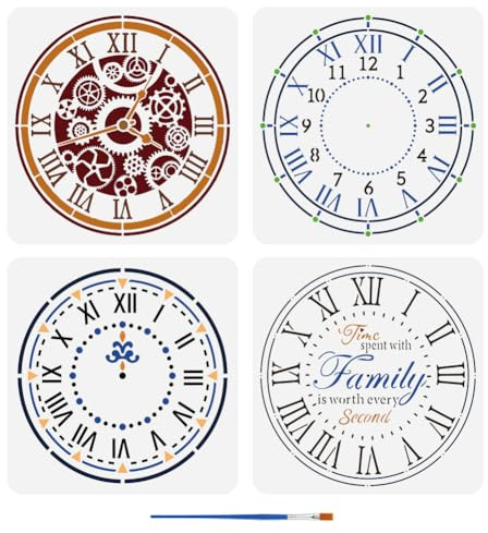 FINGERINSPIRE 4 plantillas para pintar relojes con pincel, 30 x 30 cm, modelo de números árabes, plantillas para pintar